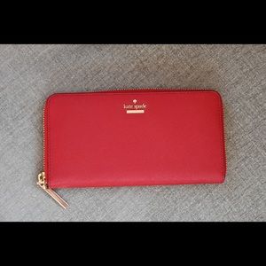 New Kate Spade Red Wallet With White Polka Dot Lining